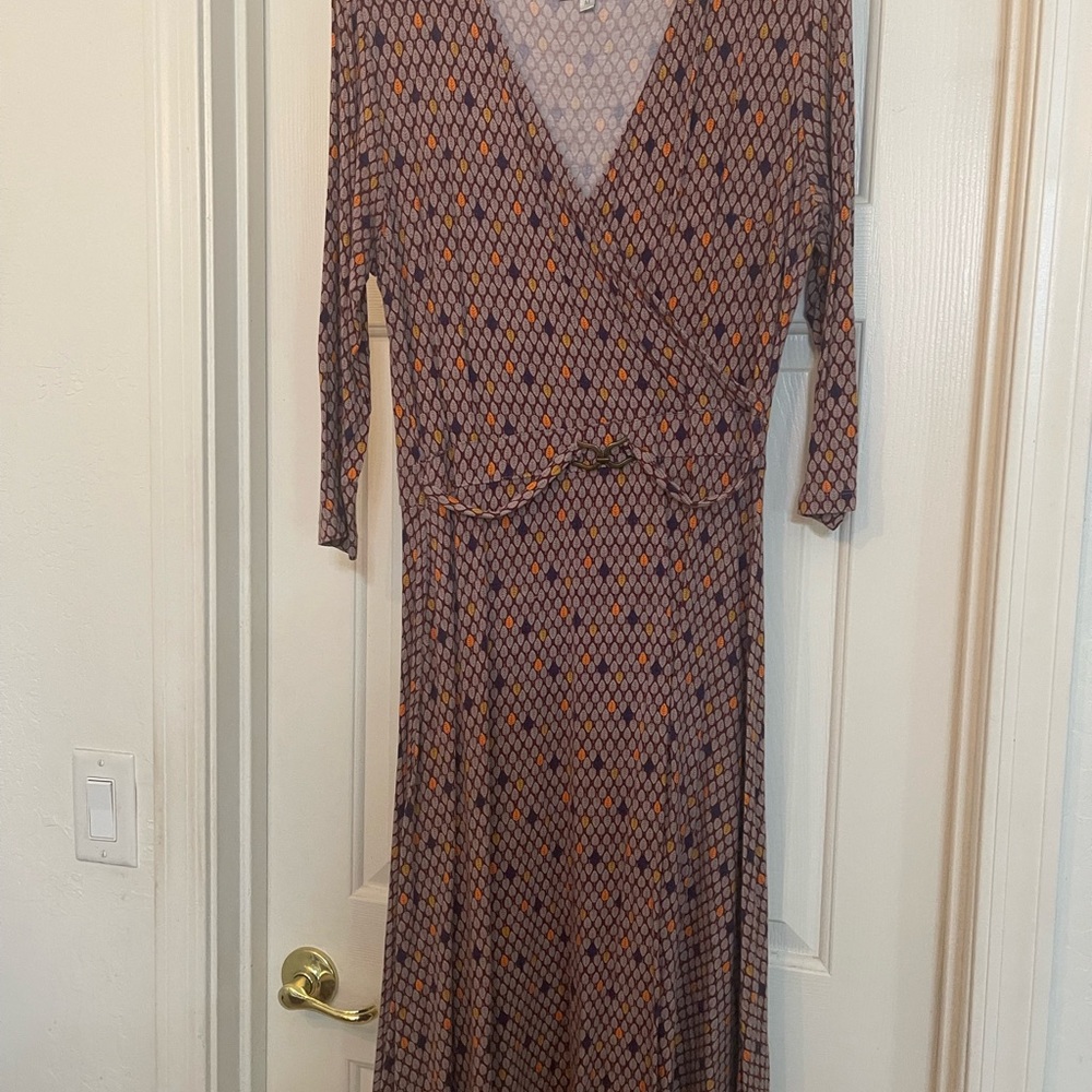 DownEast Geometric Midi Dress in Orange and Black